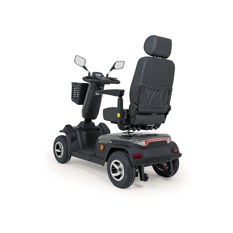 Scooterpac Savvy 8 Plus - Black mobility scooter on a white background