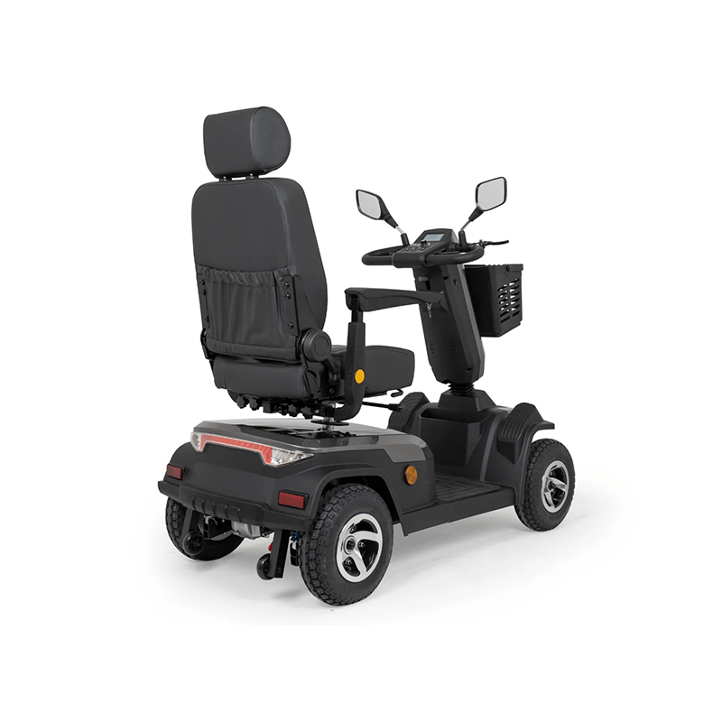 Scooterpac Savvy 8 Plus - Black mobility scooter on a white background