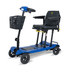 Atom Fold - Blue mobility scooter with a seat and basket on a white background
