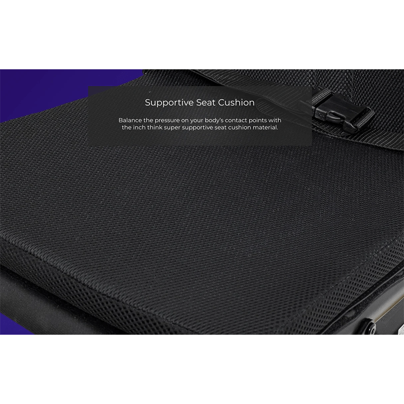 Atom Power Power Chair - Black supportive seat cushion with text on a white background