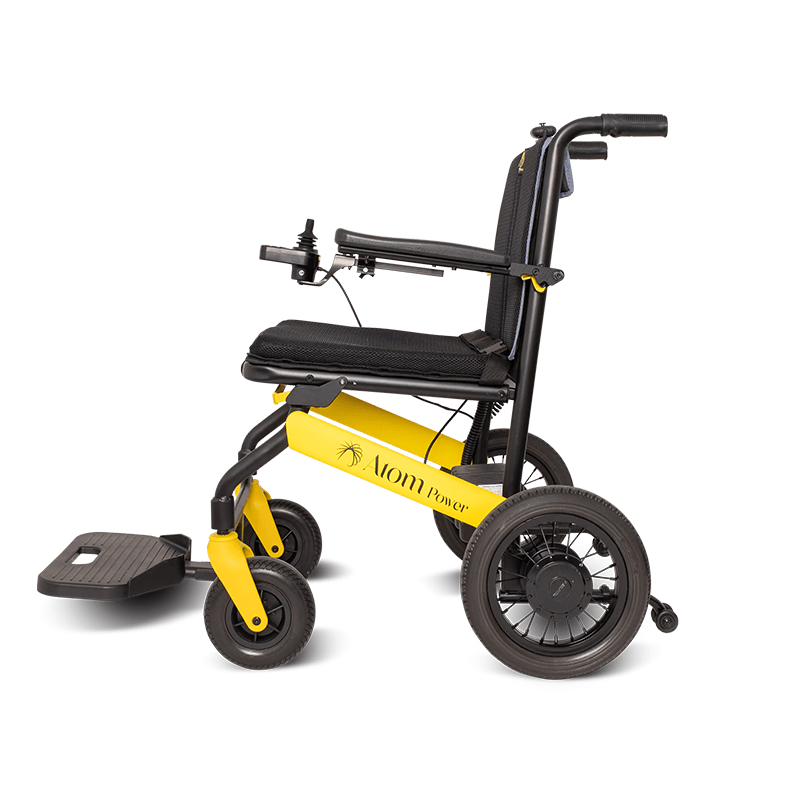 Atom Power Power Chair - Yellow and black Atom Power scooter on a white background