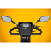 Scooterpac Savvy 8 Plus - Close-up of a scooter handlebar with mirrors on a yellow background