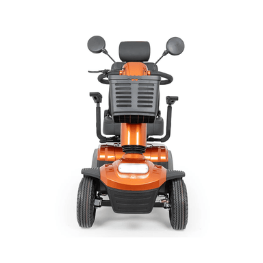Savvy 8 - Orange mobility scooter with black seat on a white background